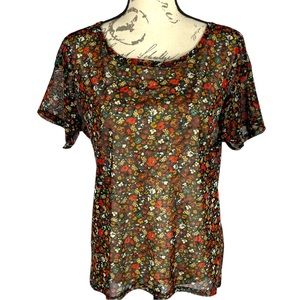 Signature Studio Women’s Short Sleeve Floral Top With Criss Cross Back Detail